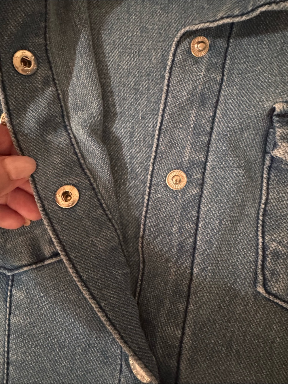 Guess Blue Denim Button-Front Mini Dress w/ stretch. - Picture 5 of 6